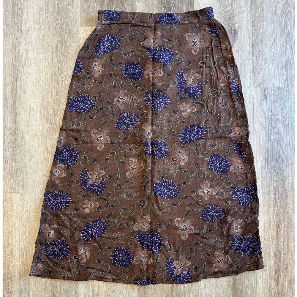 Vintage 90s Sag Harbor Brown Floral Whimsygoth Midi Skirt Size Medium